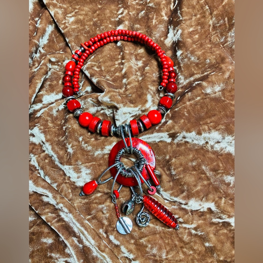 Red beaded choker necklace